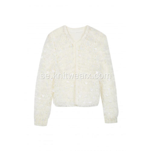 Dam stickade paljetter virkade tjock cardigan